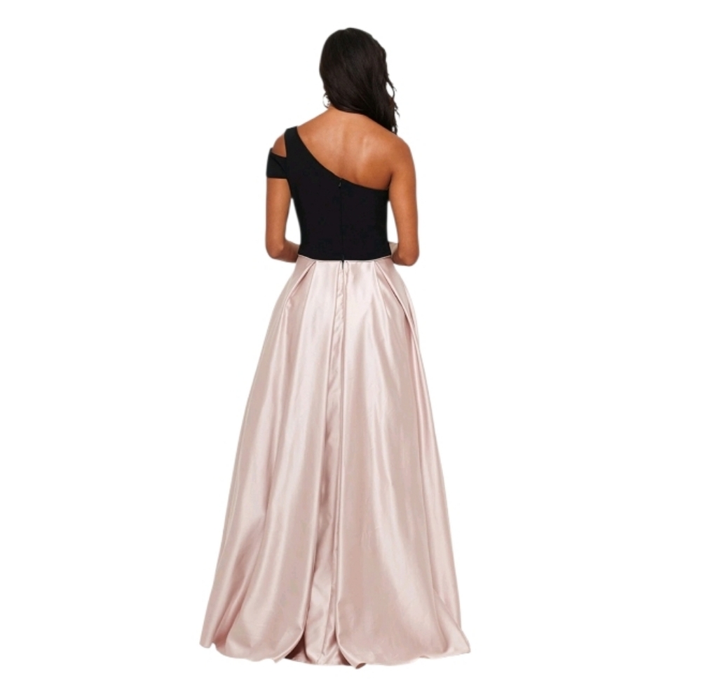 Betsy & Adam One-Shoulder Satin Ballgown Black/Champagne Size 8 $259 - Picture 2 of 8